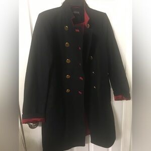 ZARA Women's Black and Red Double-Breasted Coat